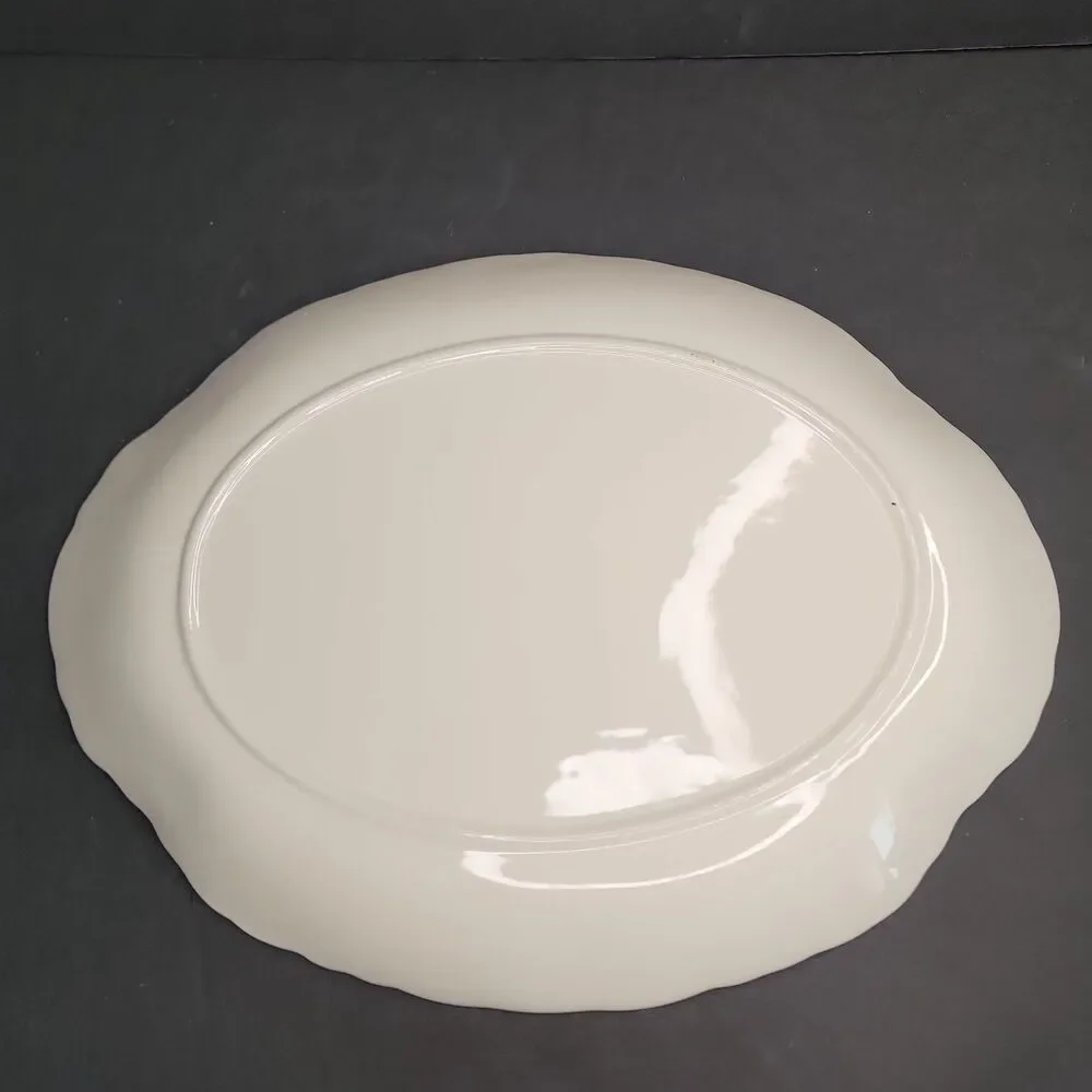 Vintage White Ceramic Oval Serving Platter Embossed USA Bottom Farmhouse 13